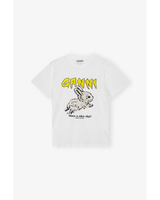 Ganni White Relaxed Bunny T-Shirt
