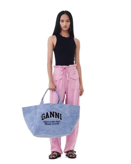 Ganni Multicolor Blue Oversized Canvas Tote Bag