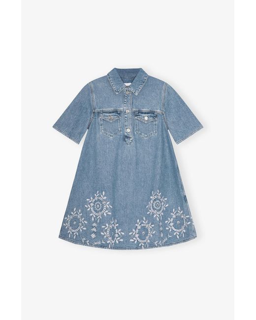 Ganni Blue Broderie Anglaise Mini Dress