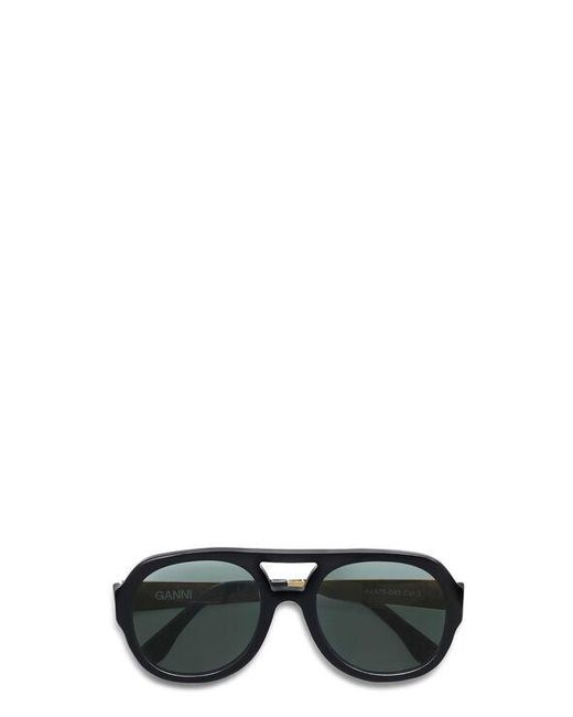 Ganni Black Chunky Aviator Sunglasses
