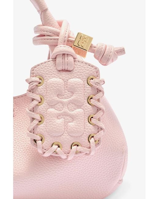 Ganni Pink Grained Mini Hobo Bag