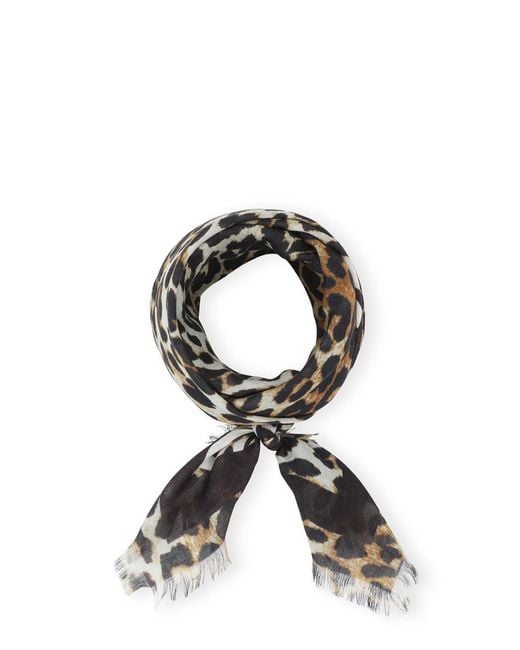 Ganni Black Light Printed Leopard Schal
