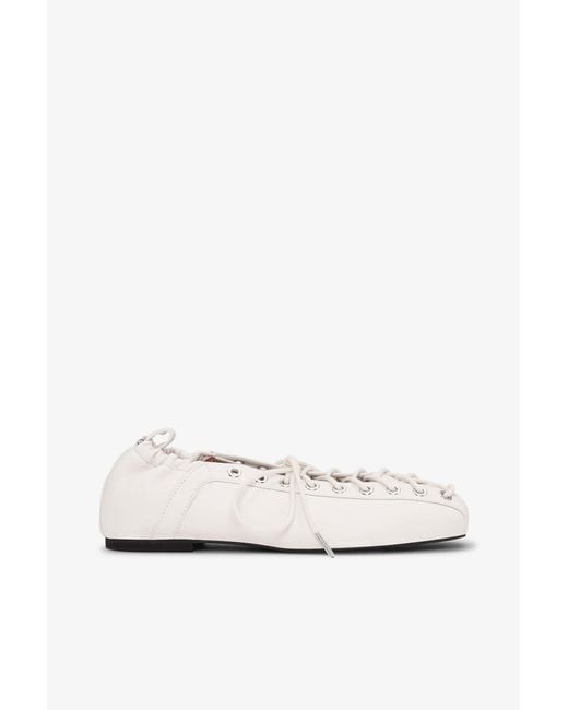 Ganni White Faux Leather Ballet Shoes