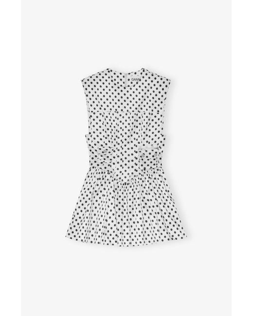 Ganni White Polka-Dot Satin Corset Mini Dress