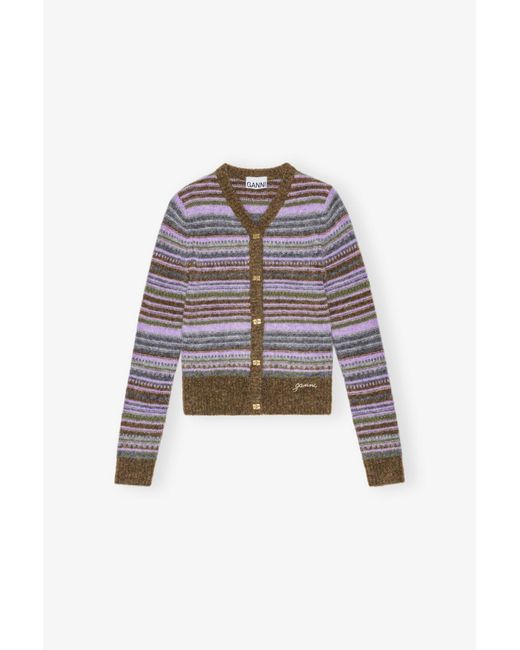 Ganni Green Striped Wool Cardigan
