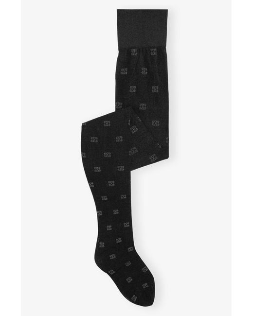 Ganni Black Glitter Butterfly Lace Tights