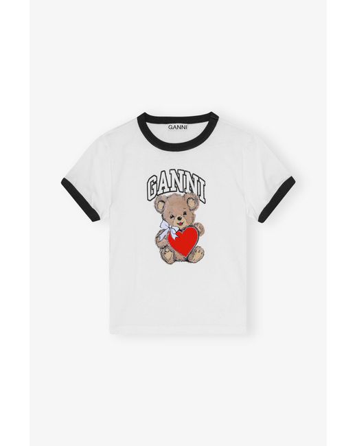 Ganni White Basic Jersey Bear T-Shirt