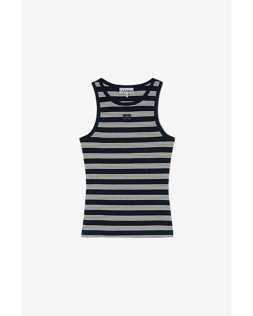 Ganni Black Stripe Rib Tank Top