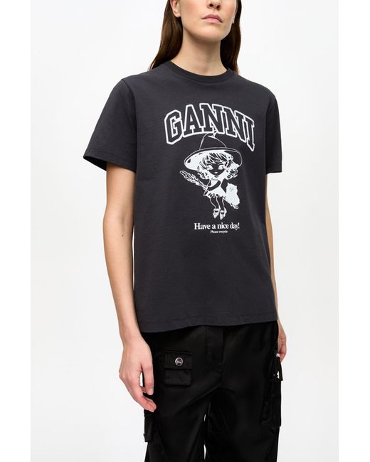 Ganni Black Basic Cotton Witch Relaxed T-Shirt