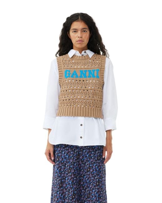 Ganni Blue Brown Cotton Rope Short Vest