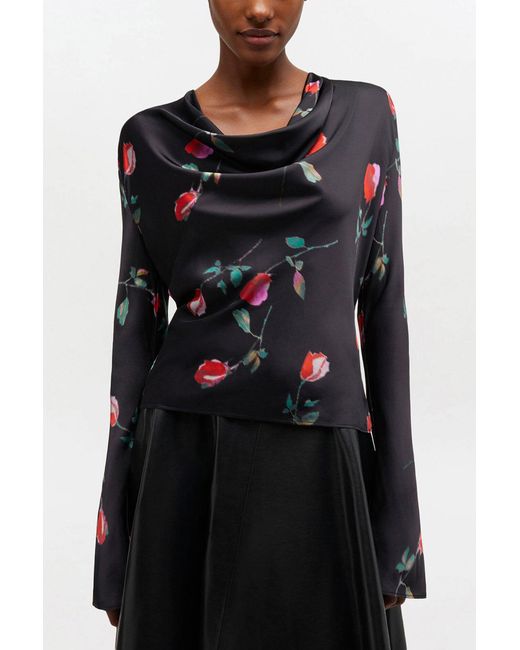 Ganni Black Printed Satin Blouse