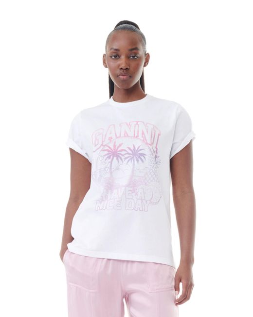 Ganni White Basic Jersey Cocktail Relaxed T-shirt