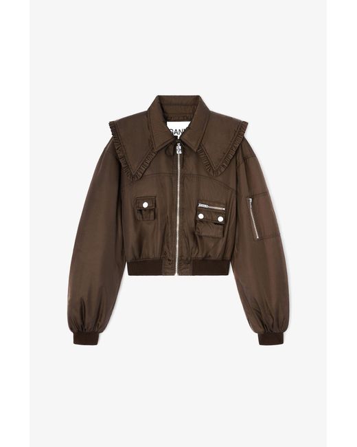 Ganni Black Duchesse Nylon Bomber Jacket