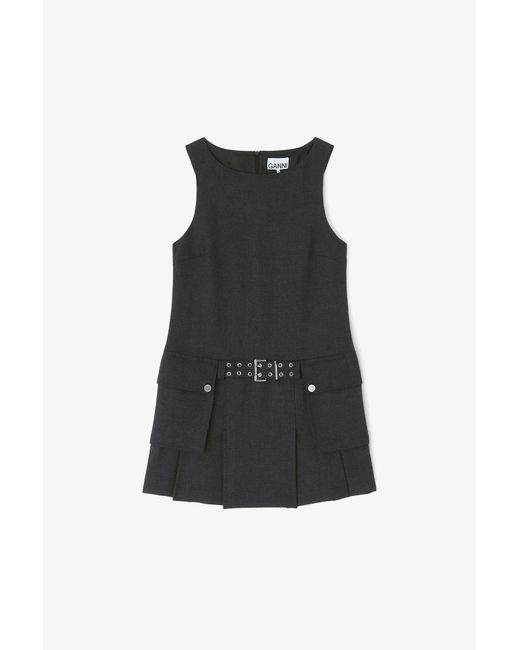 Ganni Black Wool Mini Dress