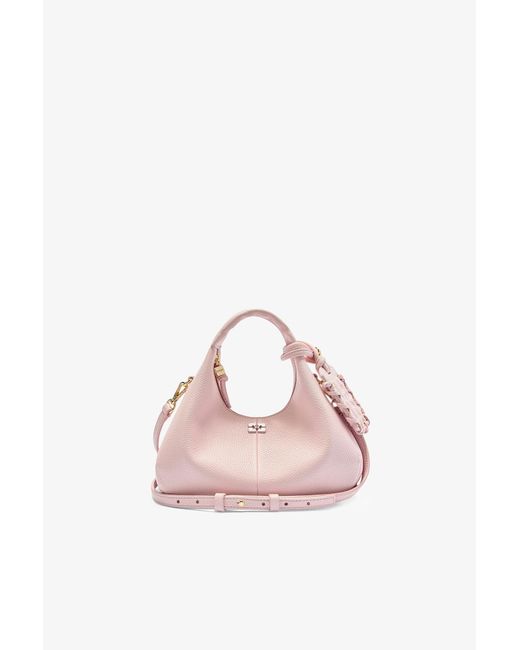 Ganni Pink Grained Mini Hobo Bag
