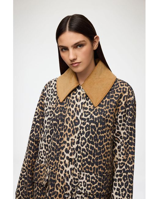 Ganni Multicolor Leopard Printed Canvas Midi Jacket