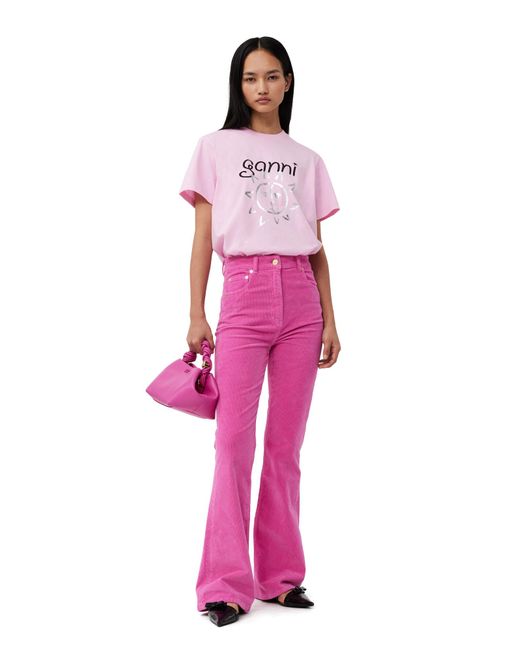 Ganni Pink Relaxed Sun T-Shirt