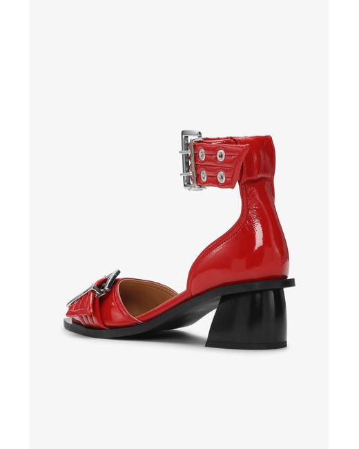 Ganni Red Feminine Buckle Open Cut Pumps