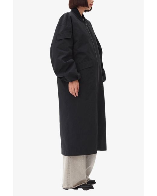 Ganni Black Tech Seersucker Oversized Shell Coat