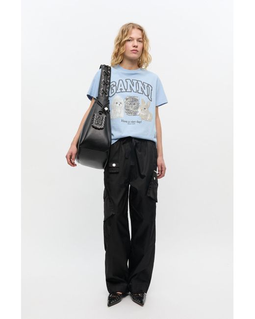 Ganni Blue Nylon Elasticated Trousers