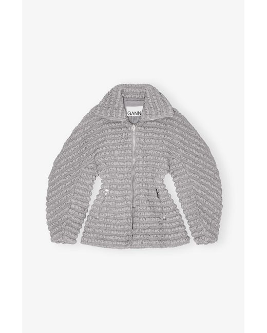 Ganni Gray Grey Stretch Quilt Curve Sleeve Jacket