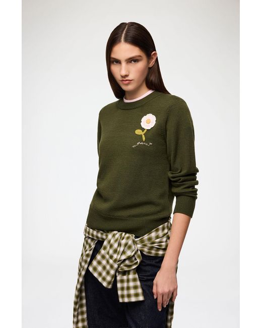 Ganni Green Jumper With Crochet Flower