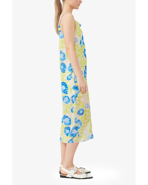 Ganni Blue Printed Mesh Slip Dress