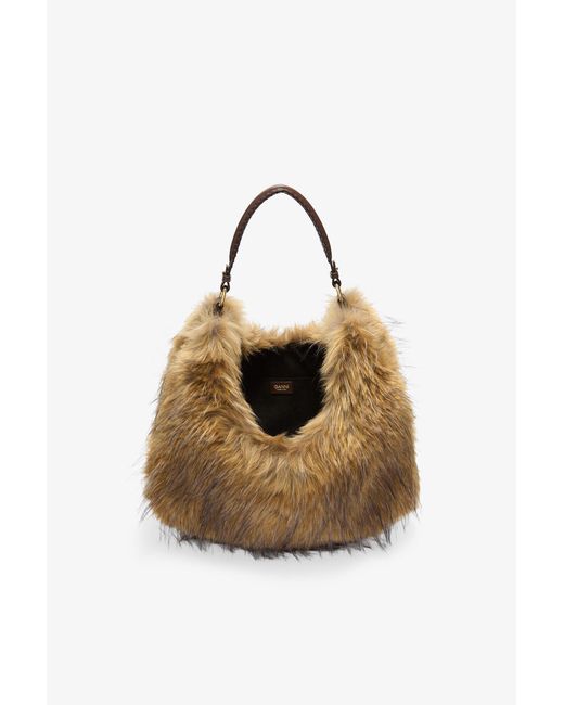 Ganni Brown Alternative Fur Large Kat Bag