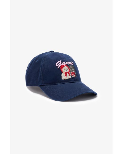 Ganni Blue Dark Animal Canvas Cap