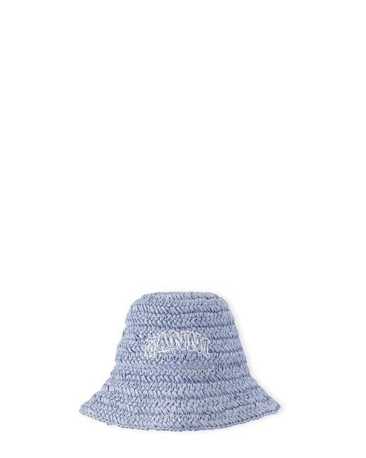 Ganni White Blue Summer Straw Hat