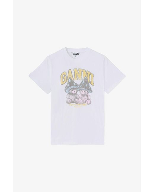 Ganni White T-Shirt With Mushroom Teddy