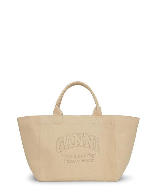 Ganni Multicolor Cream Oversized Canvas Tote Bag