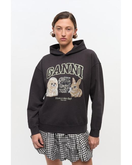 Ganni Gray Animal Print Hoodie