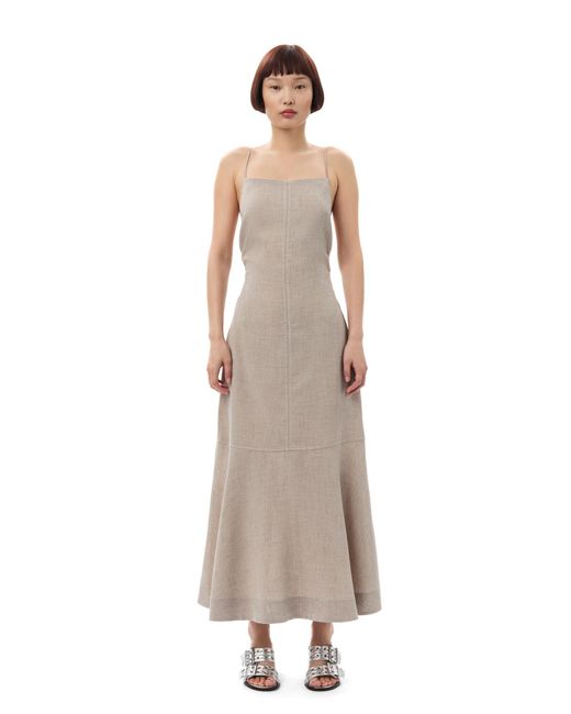 Ganni Natural Grey Light Melange Suiting Long Kleid