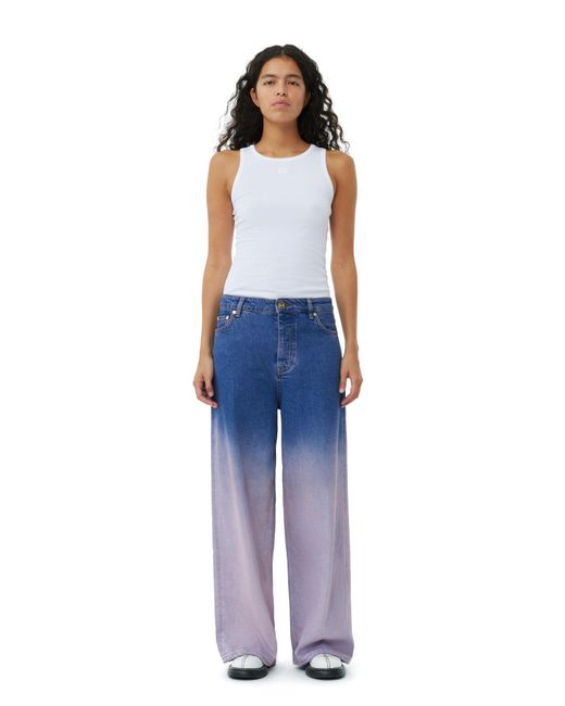 Ganni Blue Purple Bleach Future Denim Wide Jeans