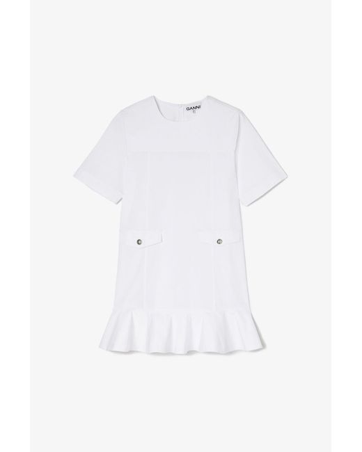 Ganni White Stretch Cotton Mini Dress