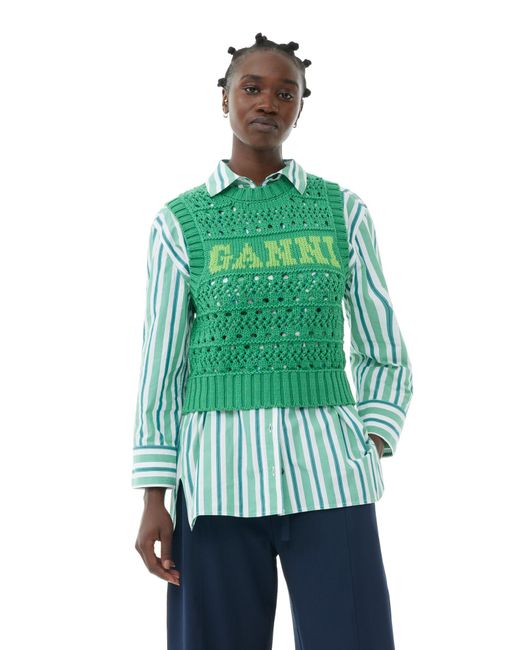 Ganni Green Cotton Rope Vest