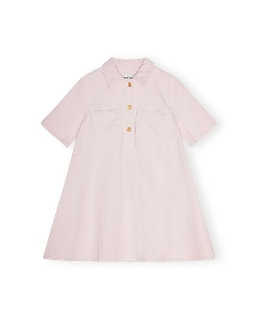 Ganni White Light Pink Overdyed Heavy Denim Mini Dress