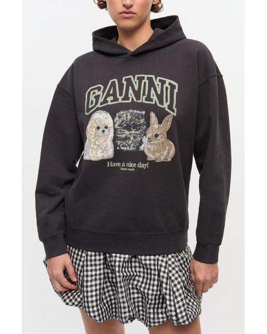 Ganni Gray Animal Print Hoodie