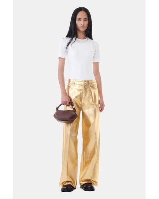 Ganni Metallic Foil Wide Jeans