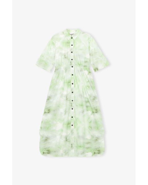 Ganni Green Printed Cotton Poplin Shirt Dress