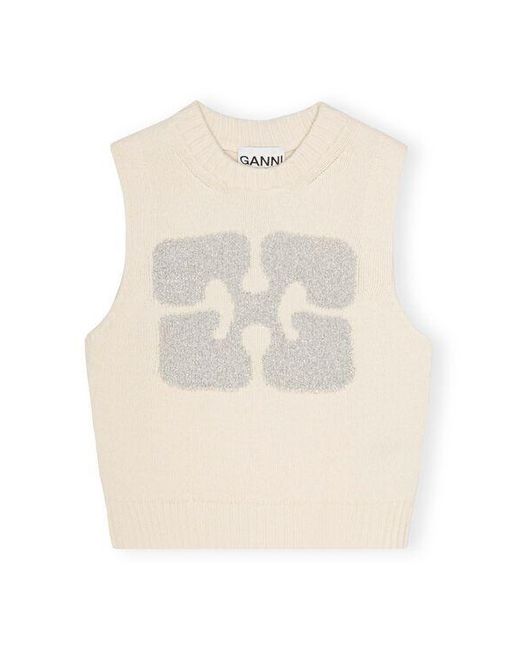 Ganni Blue White Graphic Wool Mix Vest