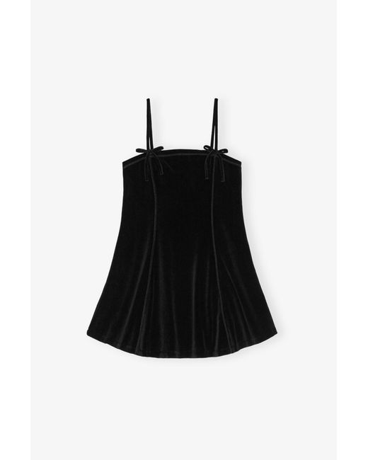 Ganni Black Bow-Detailing Velvet Mini Party Dress