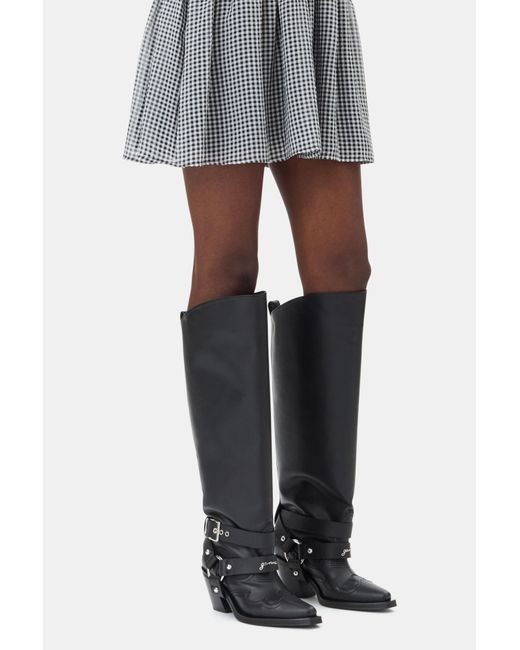Ganni Gray High Shaft Embroidered Western Boots