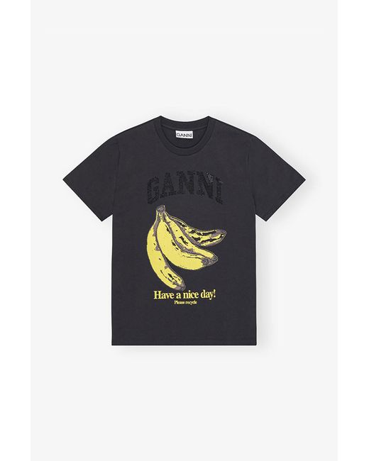 Ganni Multicolor Banana Graphic T-Shirt Organic Cotton