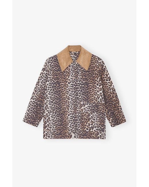 Ganni Multicolor Leopard Printed Canvas Midi Jacket