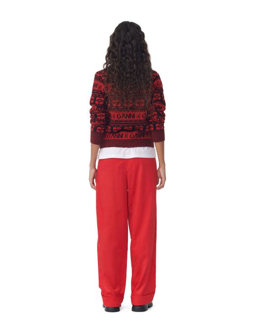 Ganni Red Sequins Logo Wool Mix Strickjacke