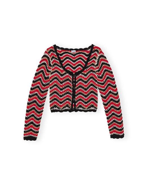 Ganni Red Cotton Crochet Cardigan