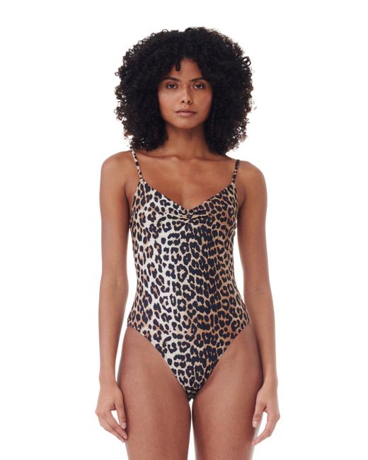 Ganni Multicolor Recycled Printed V-neck Swimsuit