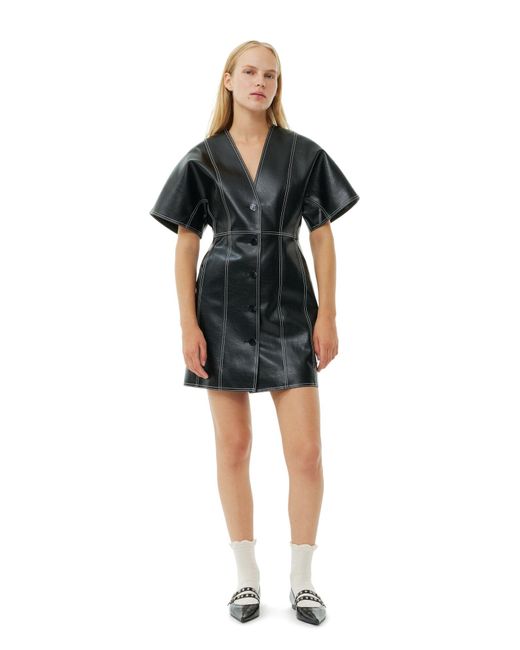 Ganni Black Future Oleatex Fitted Shaped Sleeve Mini Kleid
